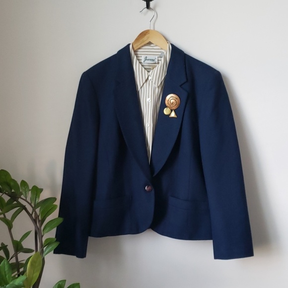 Vintage 1980s Navy Pendleton Wool Blazer Jacket - Picture 1 of 7